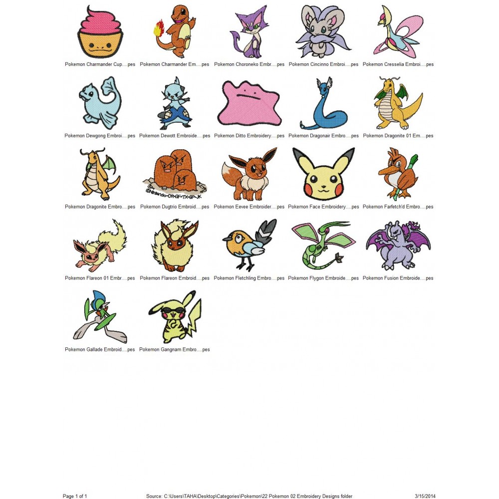 Package 22 Pokemon 02 Embroidery Designs